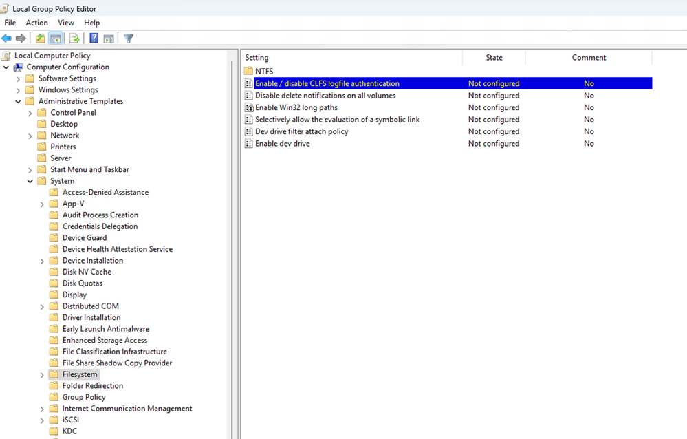 Figure 1: Local group policy editor