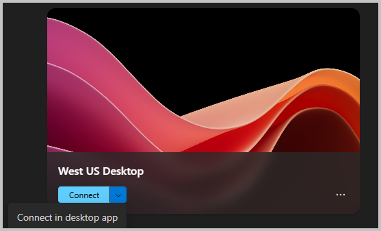Screenshot of a Cloud PC in Windows App with blue button and dropdown-menu options.