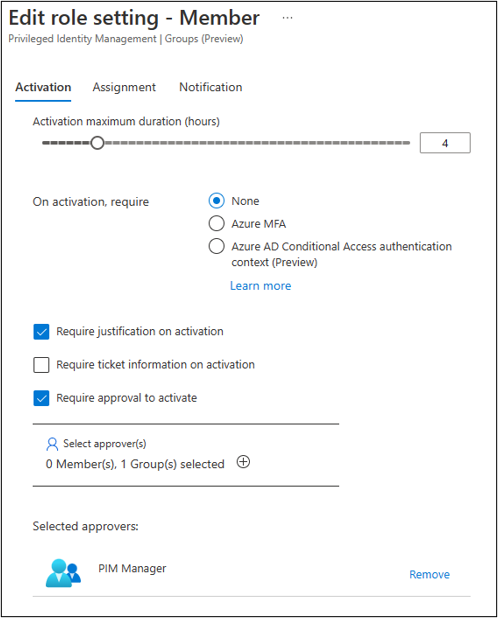 A screenshot of the Edit role setting pane for the Member.